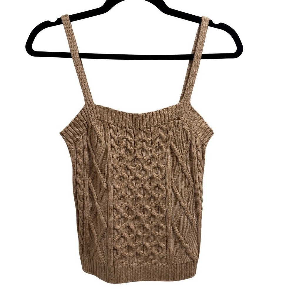 Anthropologie Fisherman Cable Knit Tank Camel Sweater Top Womens Small Preppy - Picture 2 of 11